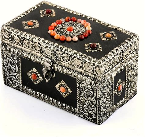 steel repouse jewelry box|NOVICA Repousse Brass Velvet Lined Jewelry Box with Tray .